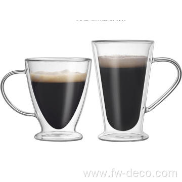 double wall 300ml tumbler glass cup with handle